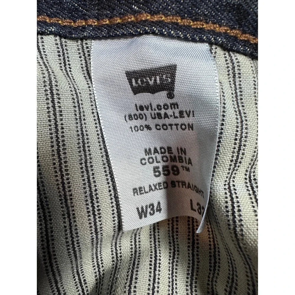 Levis 559 Relaxed Straight Jeans Mens 34x32 Dark Wash Blue Denim 100% Cotton